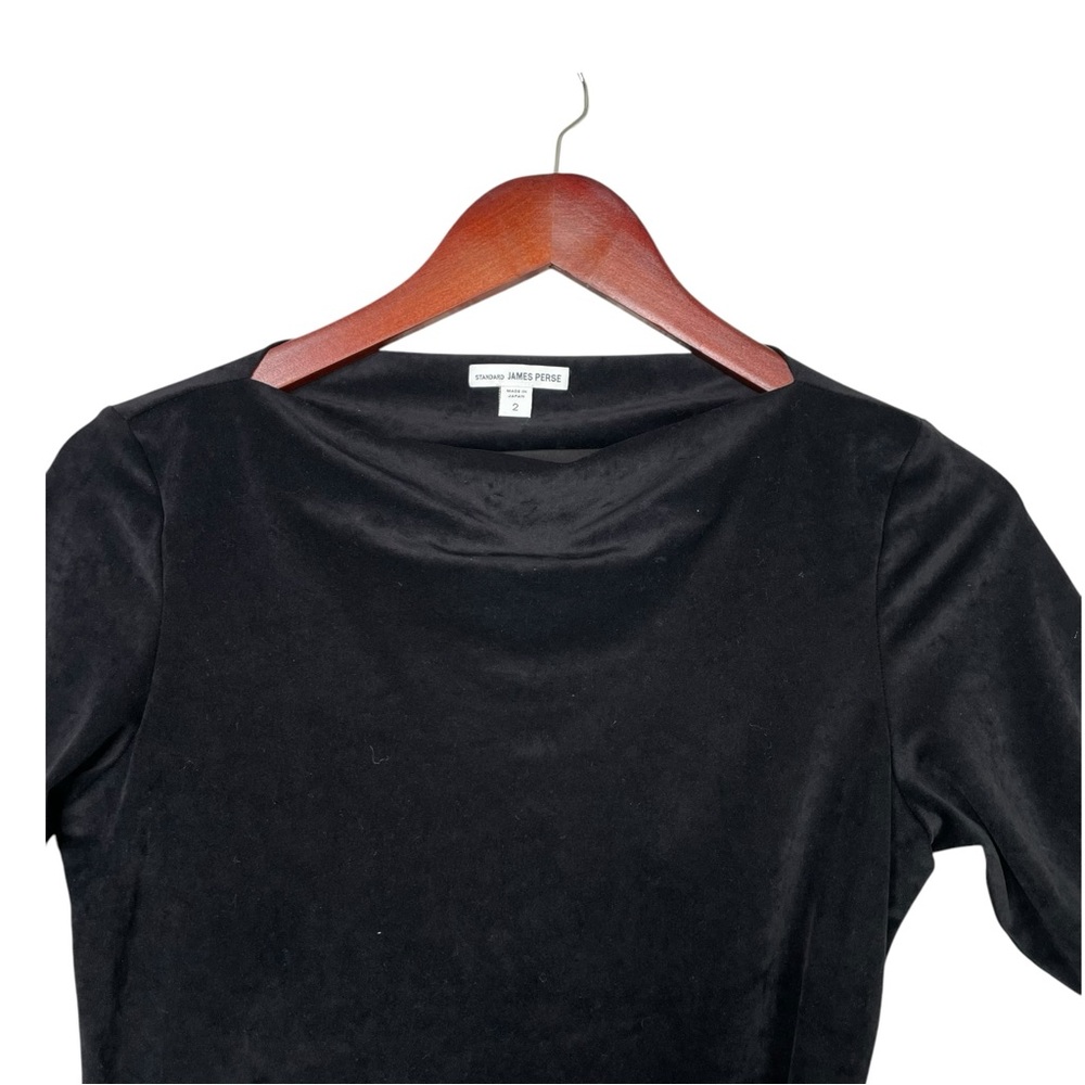 Standard James Perse Women Dress Body Con Boat Neck Velvet Ruched Black 2 Party - Picture 5 of 11